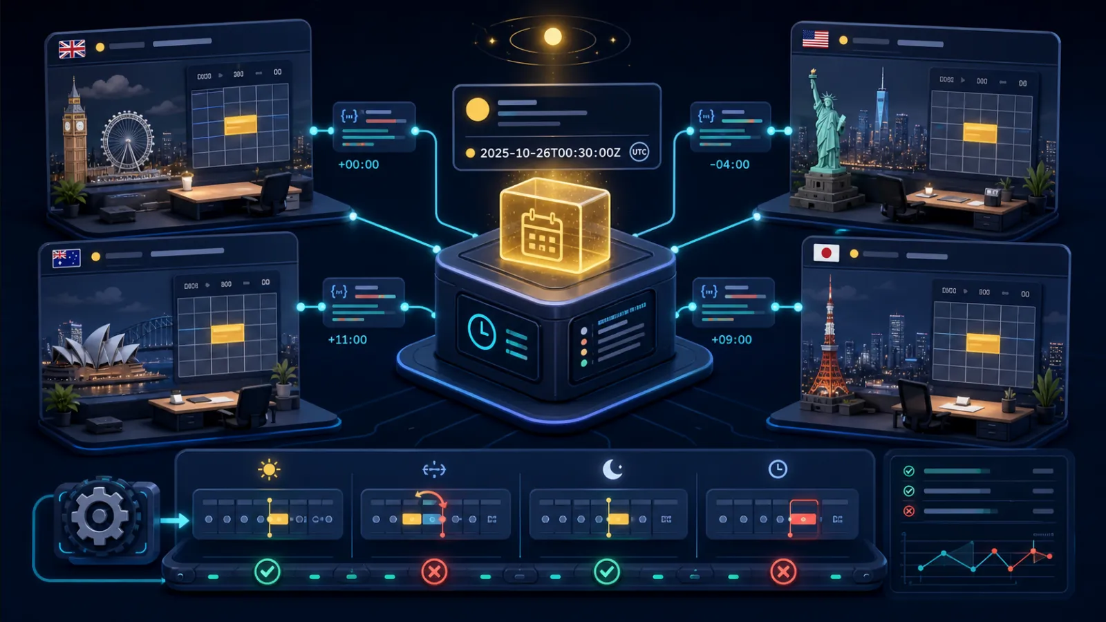 Global scheduling application across time zones